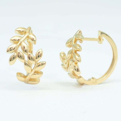 Olivenblatt Huggie Creolen 14K Gelbgold Handarbeit Schmuck Geschenk für Damen - Bild 4 von 6