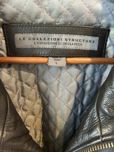 Le Collezioni Structure Leather Jacket Mens Large Thick Heavy Biker Moto Quilted - Picture 2 of 15
