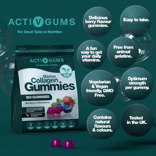 ActivGums® Marine Collagen Gummies (180 Vegan) - Skin, Hair & Nail Support with - Picture 2 of 5