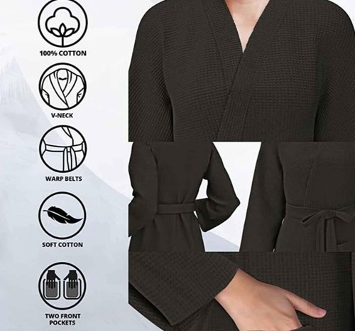 Waffle Dressing Gowns Unisex Kimono Robe, Luxury Towelling Bathrobe Large - Picture 3 of 5