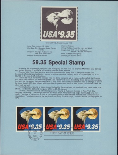 USA 1983 9,35 $ EAGLE BOOKLET SPECIAL STAMP 1909a SOUVENIR PAGE FDC
