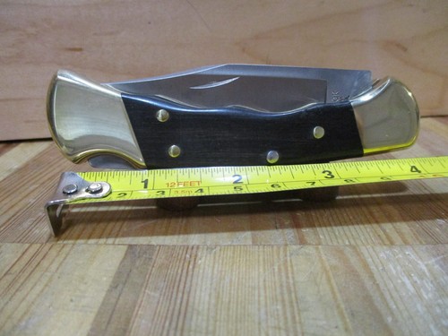 NIB Buck USA Ebony 112 Finger Groove Ranger Hunting/Pocket Knife & Sheath -2539 - Picture 9 of 11