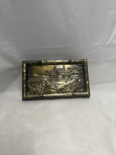Vintage Heavy Oriental Scene Brass Pagoda Decorative Drawer Pulls Furniture Knob - Picture 5 of 14