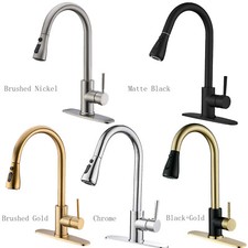 Kitchen Sink Faucet Single Handle Pull Down Swivel Sprayer Mixer Tap with Plate