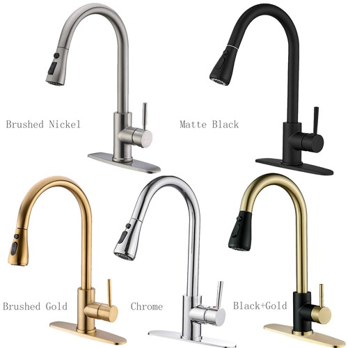 Kitchen Sink Faucet Single Handle Pull Down Swivel Sprayer Mixer Tap with Plate - Picture 1 of 34
