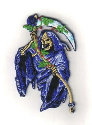 Grim Reaper Figure with Scythe Die-Cut 4'' Iron On Embroidered Patch