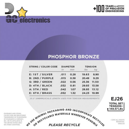 D'Addario EJ26 Phosphor Bronze Akustikgitarrensaiten 11-52 Custom Light - Bild 2 von 4