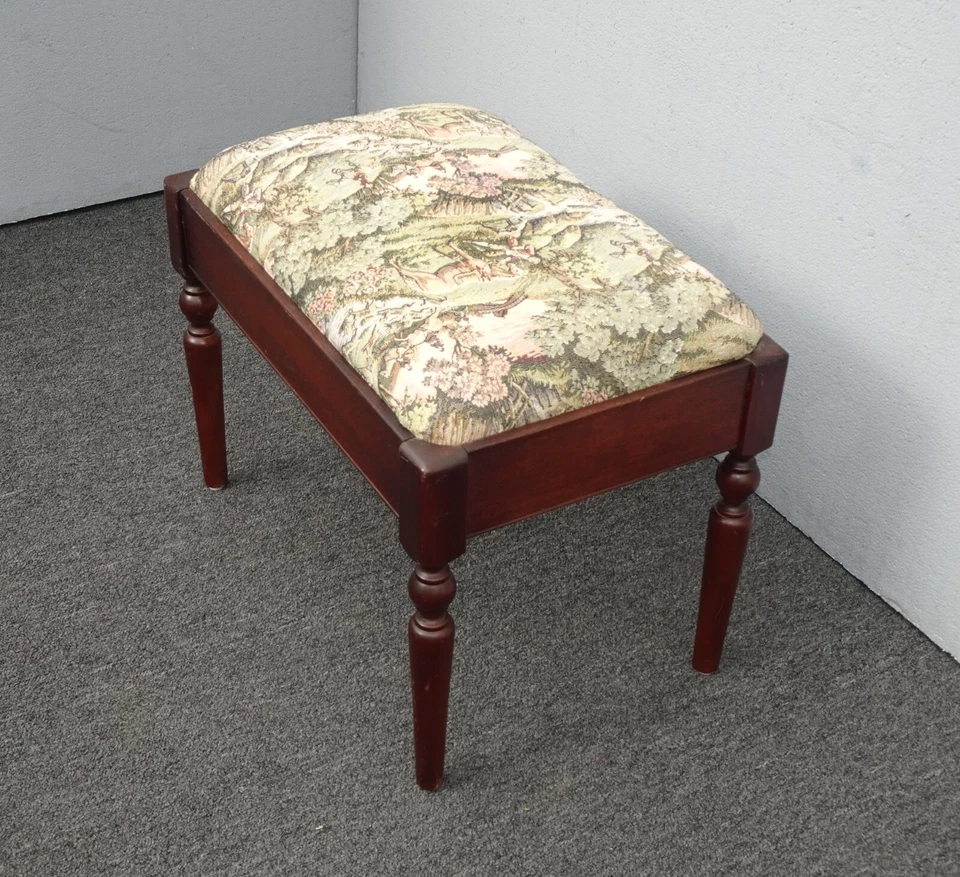 Taburete de banco de tapiz francés vintage ~ Campestre Caballos Cruzando Vapores Foto 3 de 4