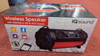 IQ Sound IQ-1525BT Wireless Bluetooth FM Radio Recharge Battery Speaker Red NEW