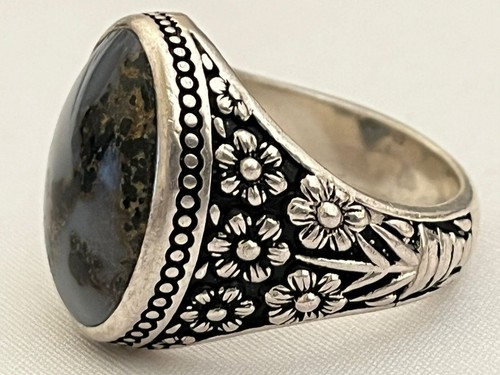 Royal Men 950 Silver Ring Rare Yemen Aqeeq Agate Jewelry عقيق يمني صياغة الأش - Picture 13 of 22
