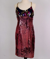 Vtg 80's J Reynolds Sequin Bodycon Dress Gold Straps Party Cocktail Wedding Prom