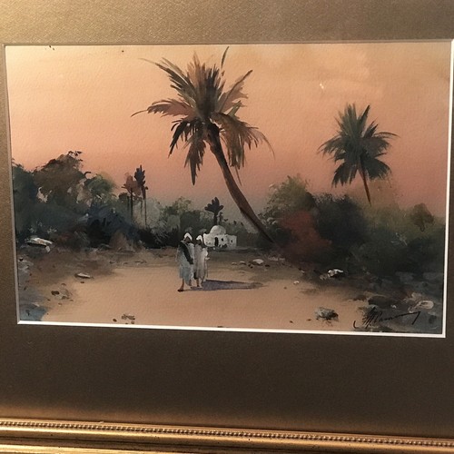 Antico Dipinto Orientale/Acquerello/Firmato/Villaggio Egizio/Europa C.1920 - Foto 11 di 11
