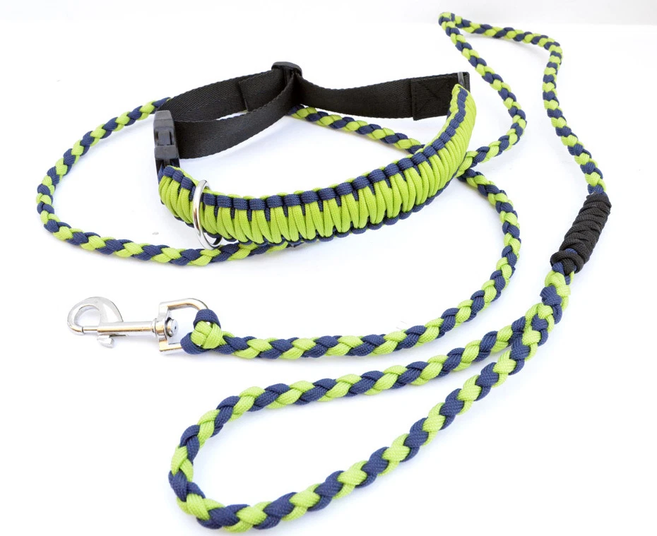 550 Paracord Dog Collar & Leash Set 15 - 25 Collar 6 foot Leash (Neon /  Blue)