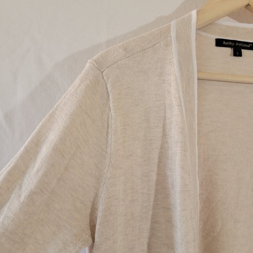 Kathy Ireland Nude Open Front Cardigan Sz L Pocket Minimalist Old Money Cozy - Picture 6 of 11