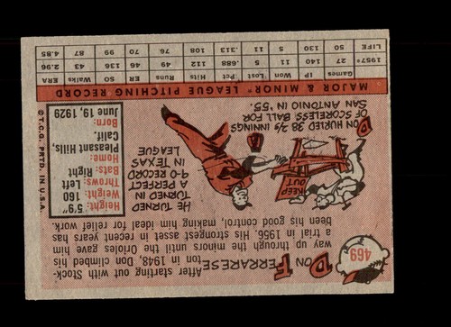 1958 Topps #469 Don Ferrarese EX-MT - Picture 2 of 2