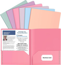 6 Pack Pastel Plastic Pocket Folders 8.5 x 11 Inch Colored File Folders
