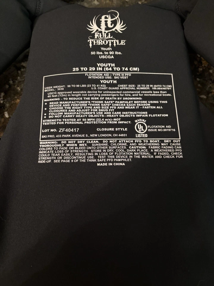 "Chaleco salvavidas Full Throttle juvenil - rosa/negro 50-90 lb 25-29"" NUEVO Foto 2 de 4