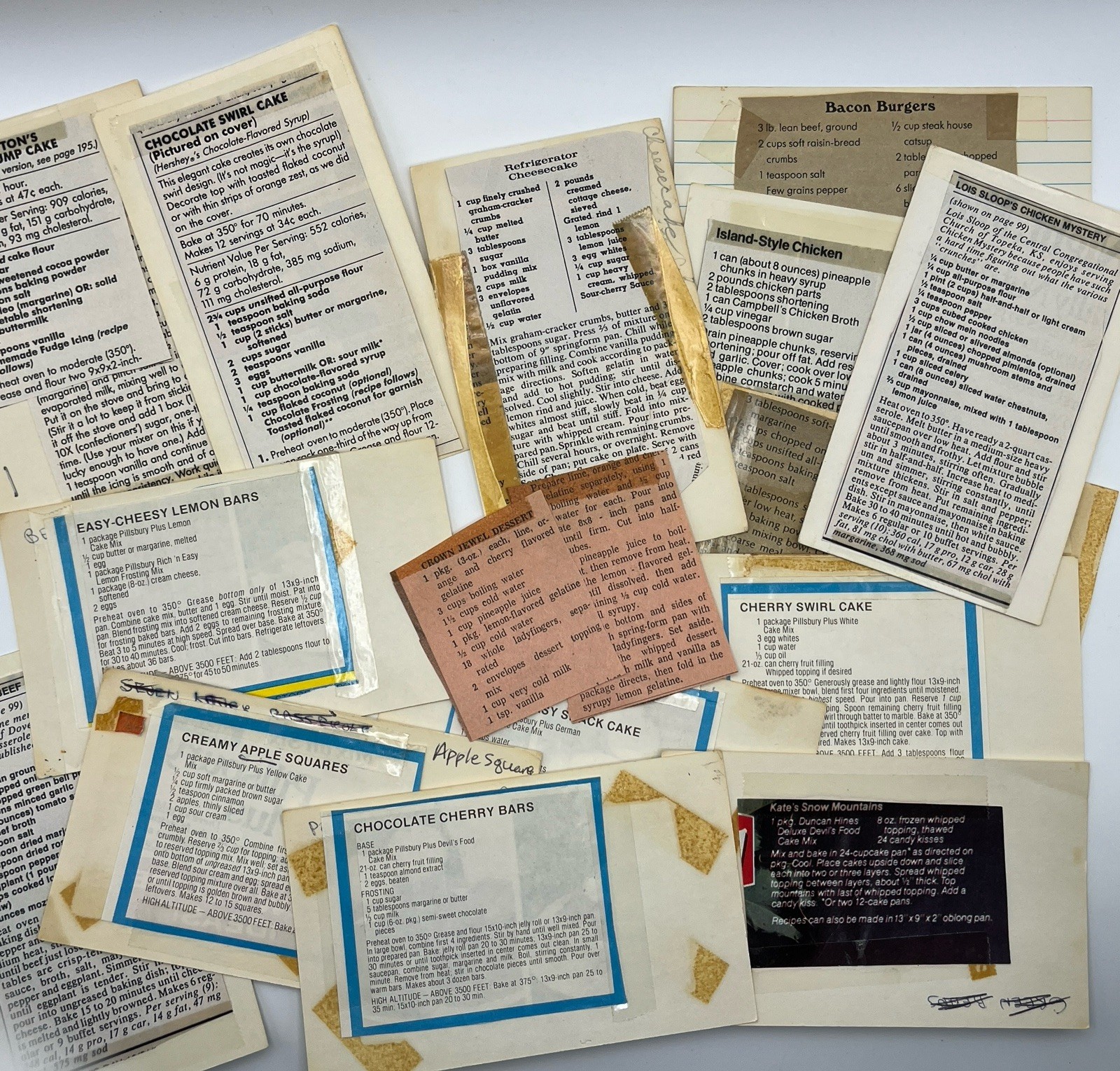 Vintage Lot of 14 Recipes clipped newspaper glued or taped on index cards 1950+