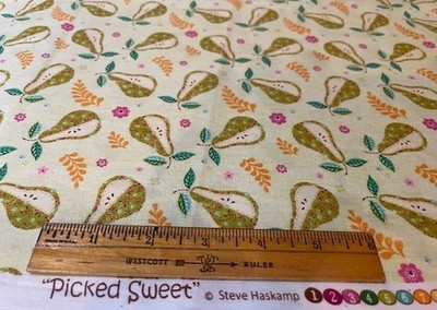 100% NEW Quilters Cotton Fabric by the piece, 2++ yards, Pear Fruit theme