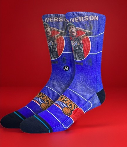 Philadelphia 76ers Socks Mens 9-13 Large x Stance Allen Iverson Retro Bighead - Picture 1 of 7
