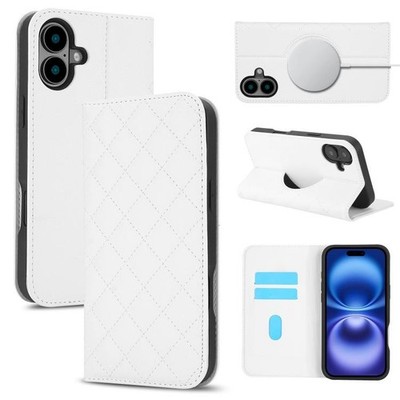 Für iPhone 16 Plus Rhombic MagSafe RFID Anti-Diebstahl Wallet Leder Handyhülle