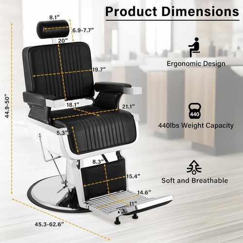 Heavy Duty Vintage Barber Chair All Purpose Hydraulic Recline Salon Beauty Chair - Picture 2 of 7