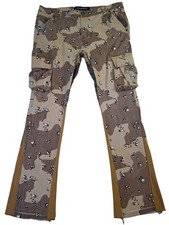 Valabasas Pants Mens 40X34 Tan Desert Camo Cargo Stacked Flare Jeans Streetwear