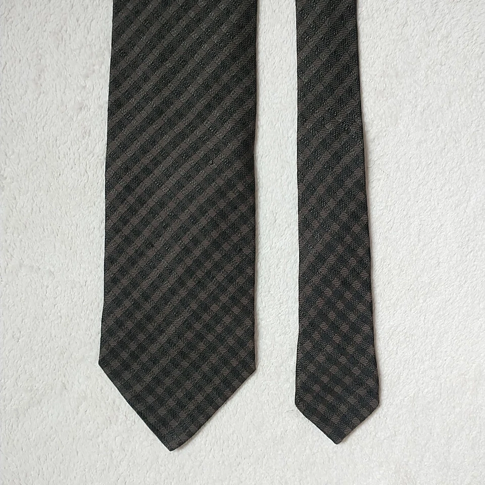 Винтажный галстук Giorgio Armani Cravatte коричневый черный клетчатый клетчатый клетчатый геометрическая шелковая смесь - Изображение 2 из 4