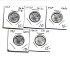 LOT OF FIVE DIFFERENT MERCURY DIMES  BU -CH BU  FLASHY WHITE COINS