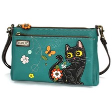 Chala BLACK CAT Deluxe Crossbody RFID Protected Vegan Leather Bag Turquoise NWT