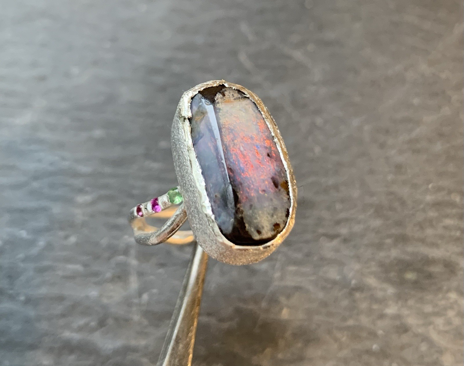 Bague argent 925 opale d'Australie véritable anti-ternissement pierres précieuses taille 51
