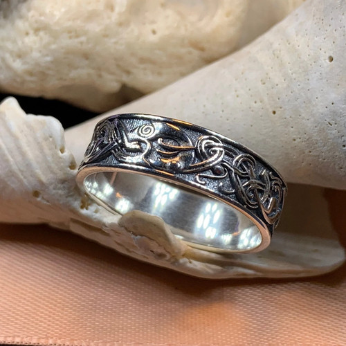 Celtic Raven Ring Scottish Irish Pagan Wicca Sterling Silver 925 Ring - Picture 6 of 12