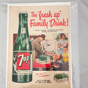7 Up Vintage Print Ad “The Fresh Up Family Drink!” Soda Theme Multicolor