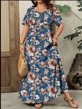 Beautiful Blue/Rust floral 2X Plus Size Maxi Dress