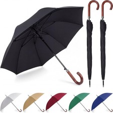 2/4/6 Pcs 48" Auto Open Umbrella Large Wooden J Stick Handle Vintage Windproof T