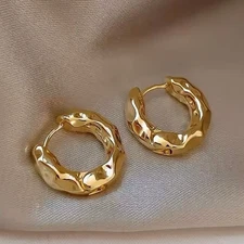Gold Tone Textured Huggie Hoop Earrings