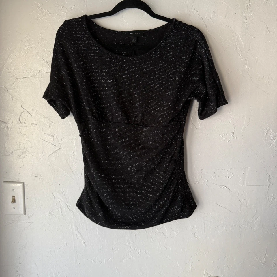 Top AB Studio Y2k Negro Brillante Dolman Manga Cintura Ceñida L Cachicho Grunge Foto 2 de 4