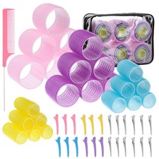 4 Sizes Self-Grip Hair Rollers Set - 50 Pcs with Clips in 4 Colors, Jumbo Rol...