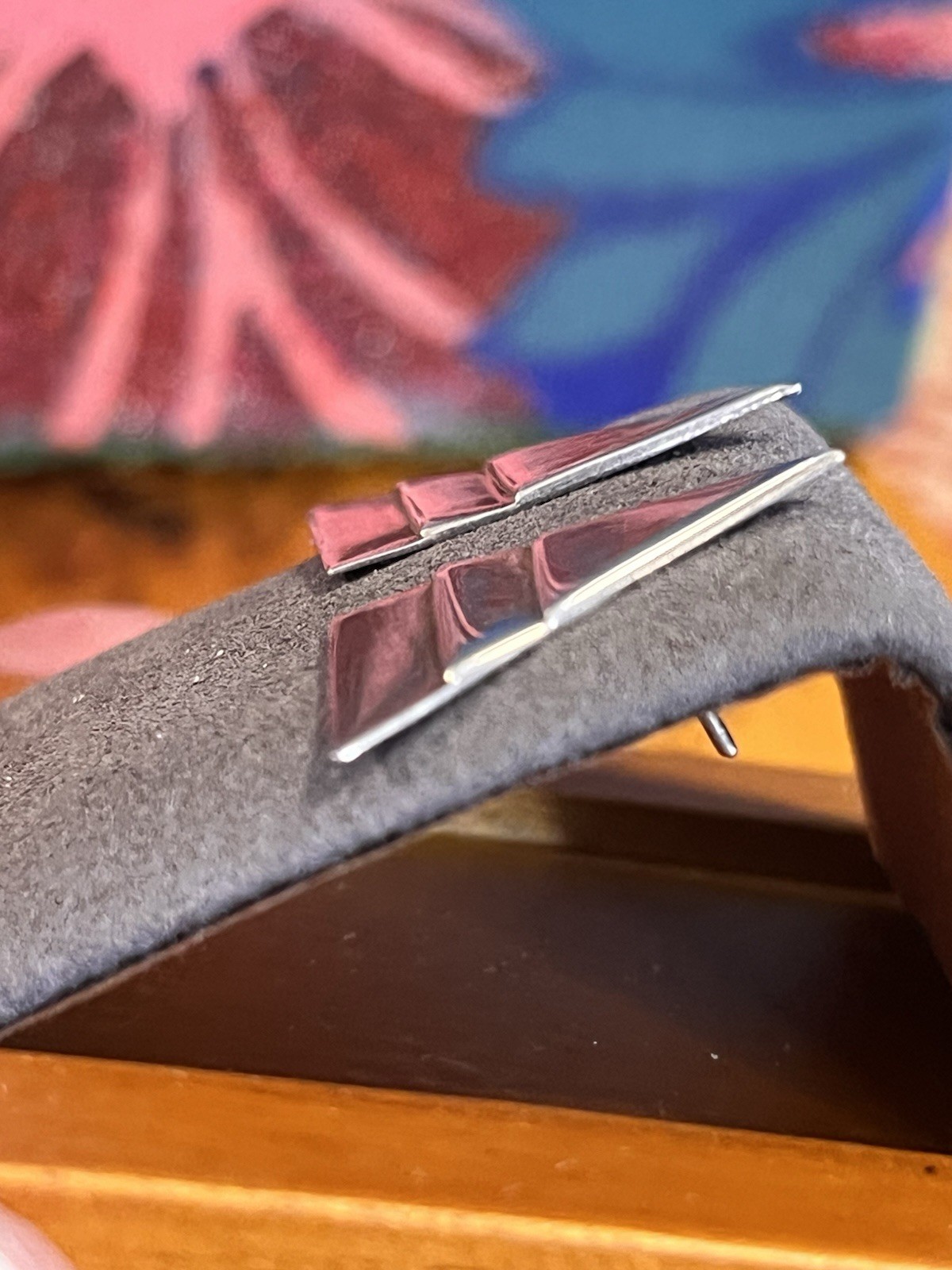 Simple Geometric Sterling Post Back Earrings Test… - image 3