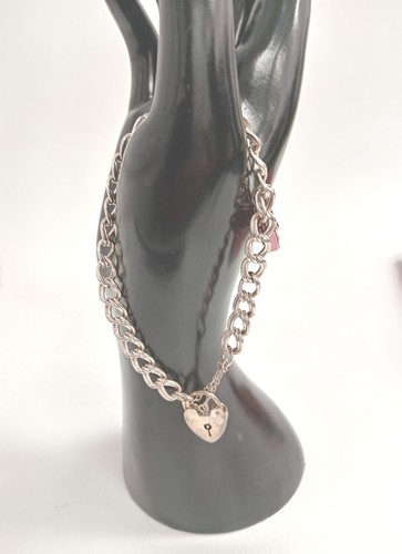 925 Sterling Silver Double Link 16cm Charm Bracelet Padlock Closure 14.39g