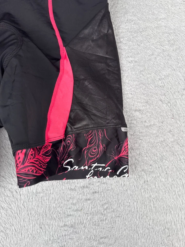 Santic Cycling Shorts Women Medium Black Pink Feather Nylon Sapndex Blend  NEW - Image 2 of 4
