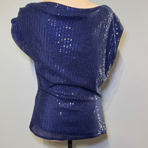 GRACE KARIN Off the Shoulder Navy Blue Sequin Sparkly Tops Women Ruched Medium - Picture 3 of 8