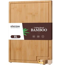Kikcoin Bamboo Cutting Boards for Kitchen, Extra Large Wood Cutting Board wit...