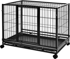 - Portable Heavy Duty Stackable Dog  Pet Kennel with Tray, Black, 24.0" L X 28.