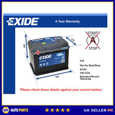 Battery fits BUICK CENTURY SKYLARK 2.8 3.3 5.7D 78 to 91 Exide 078 540A 62Ah New