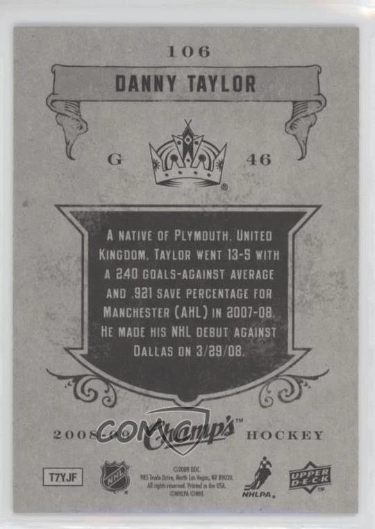 2008-09 Upper Deck Champ's Rookie Daniel Taylor Danny Taylor #106 Rookie RC - Image 2 of 2