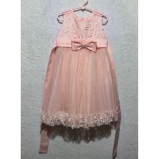 Girls Pink Floral Lace Tulle Party Dress Sleeveless 3D Flower Gown Size 8