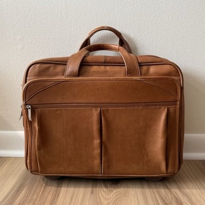 Solo Leather Rolling Case with Wheels - Roller Laptop Bag, Wheeled Briefcase