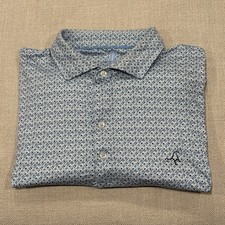 Johnnie-O Featherweight Golf Polo Shirt Men Large Blue White Geo Pattern Stretch