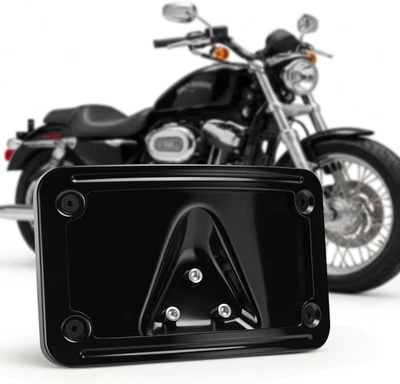 3148 Black 3-Hole Curved Laydown License Plate Mount Bracket & Frame - Image 1 of 4